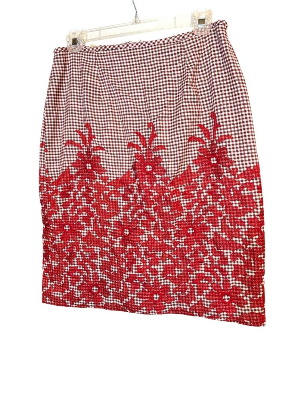 Vintage Peggy Jennings Red & White Gingham Skirt With Floral Embroidery - Waist